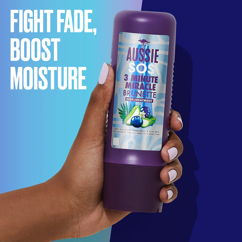Aussie SOS 3 Minute Miracle Brunette Hair Deep Treatment for Brunette Hair In Need of Nourishment, With Australian Pepperberry & Aloe Vera, 225ml - BeesActive Australia