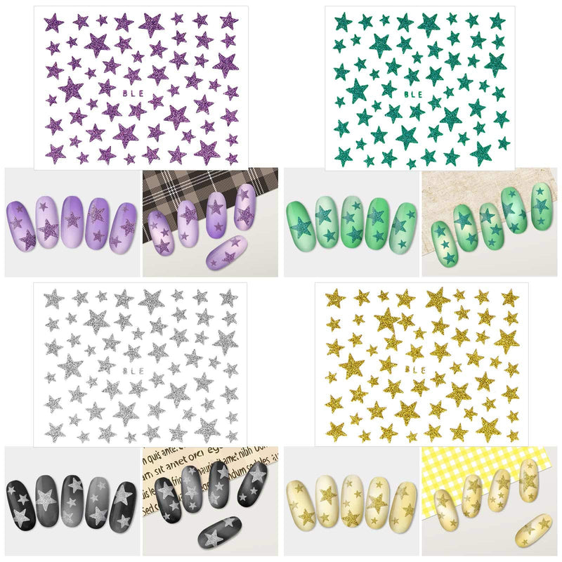 30 Sheets Star Nail Art Stickers Decals Glitter Star Nail Stickers 3D Self Adhesive Nail Decals Shiny Star Decoration Decals with Tweezers Manicure Accessories for Women Girls DIY Nail Art Design - BeesActive Australia