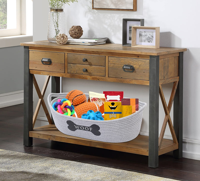 Dog Toy Baskets pet Toy Basket Storage in Small Shallow Stuff bin - Perfect for Collect Puppy Toys, cat Toy, Grooming Stuff, Diapers, Bed, for Bathroom, Playroom, Closet, Home Grey - BeesActive Australia