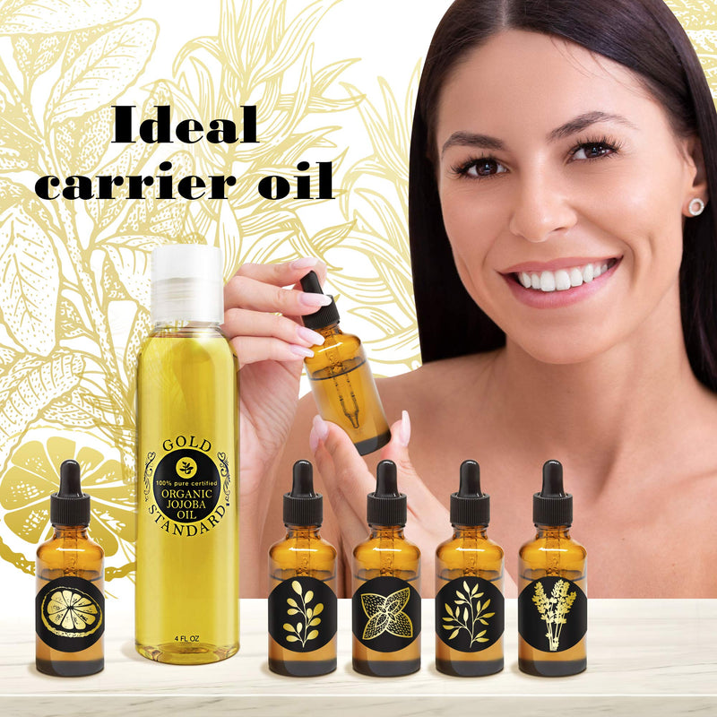 Organic Jojoba Oil 4 Ounce Pure Golden Cold Pressed Unrefined No Hexane Moisturizer for Face Skin Body Hair Nails Carrier Base Oil by Gold Standard - BeesActive Australia