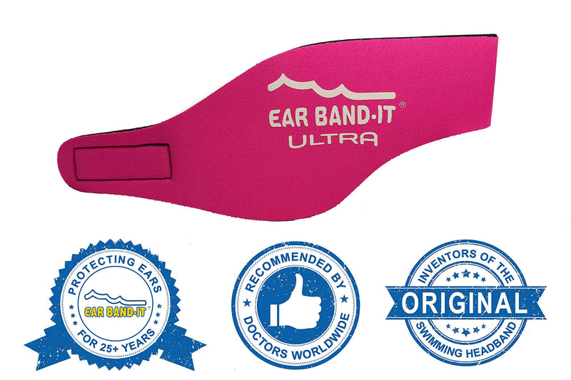EAR BAND-IT Ultra Swimming Headband - Best Swimmer's Headband - Keep Water Out, Hold Earplugs in - Doctor Recommended - Secure Ear Plugs - Invented by ENT Physician Medium (ages 2 to 8yrs) Hot Pink - BeesActive Australia