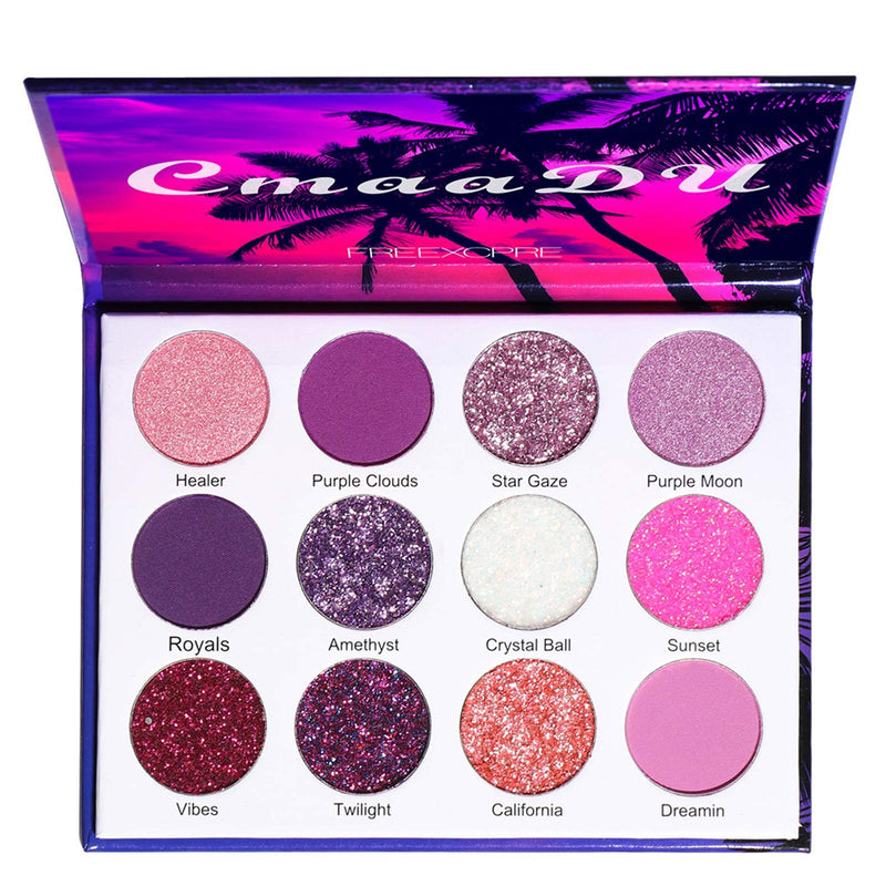 High Pigment 12 Colors Shimmer Matte Glitter Eyeshadow Makeup Palette Sweatproof Long Lasting and Waterproof Easy to Blend Glitter Metallic Natural Ultra Eye Shadow Powder (purple) - BeesActive Australia