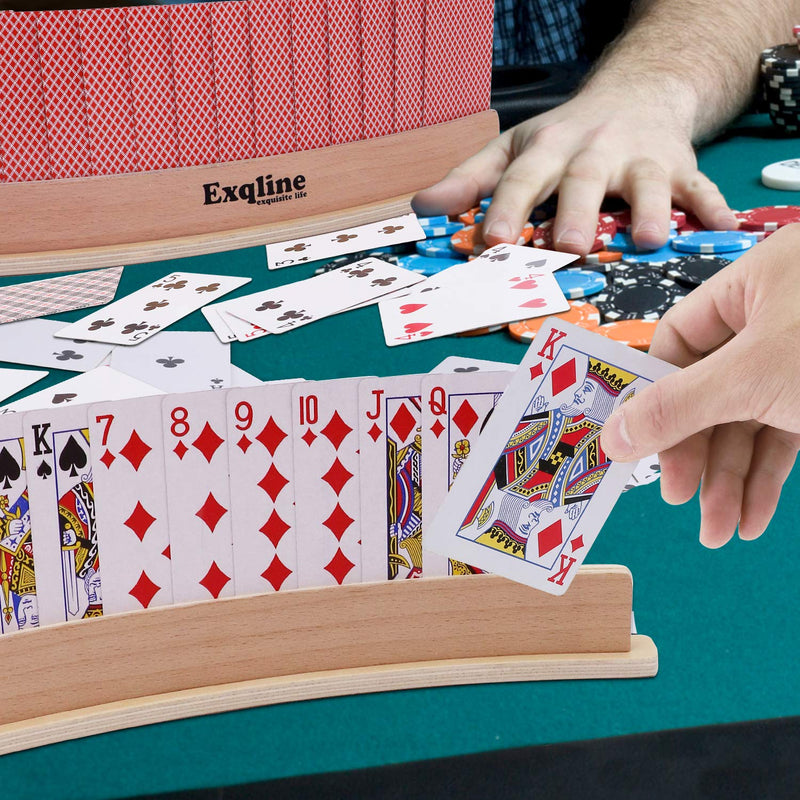 Exqline Wood Curved Playing Card Holder Racks Tray Set of 4 for Kids Seniors Adults - 13.4inch with Widen Base Stable Enough for for Bridge Canasta Foot and Hand - BeesActive Australia
