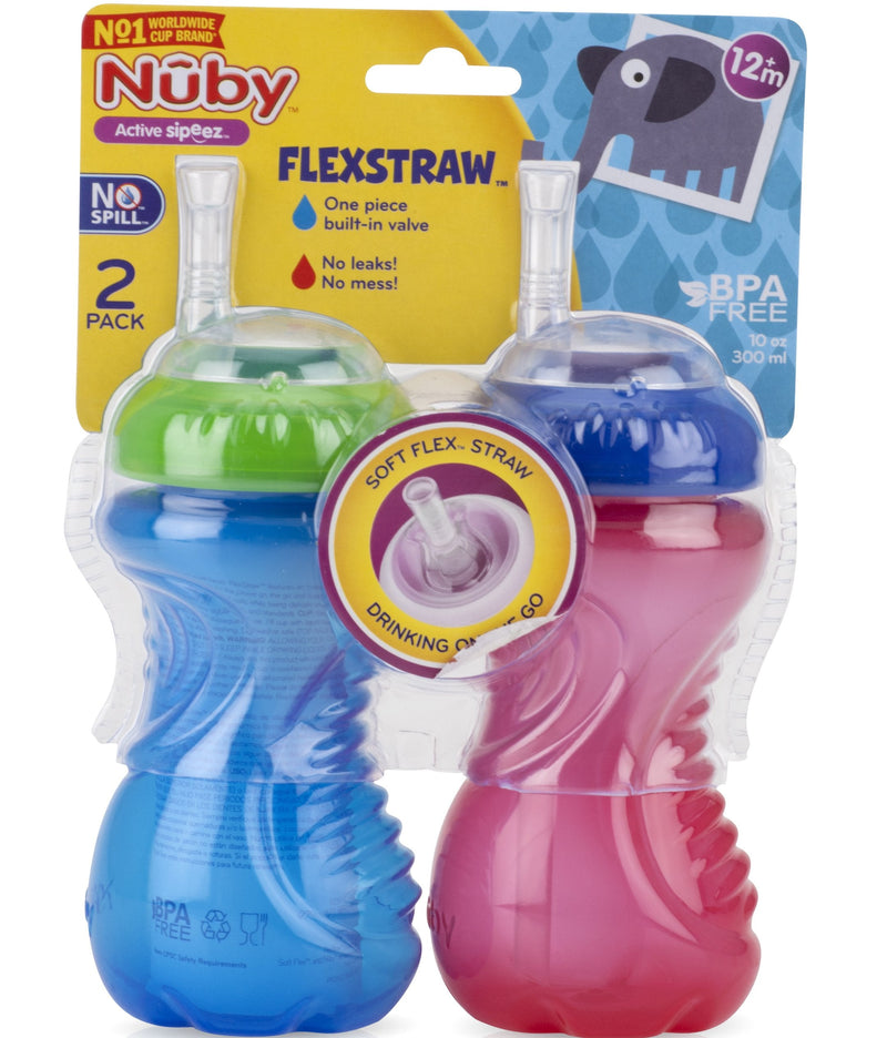 Nuby 2-Pack No-Spill Cup with Flex Straw, 10 Ounce, Colors May Vary A. Colors May Vary - BeesActive Australia