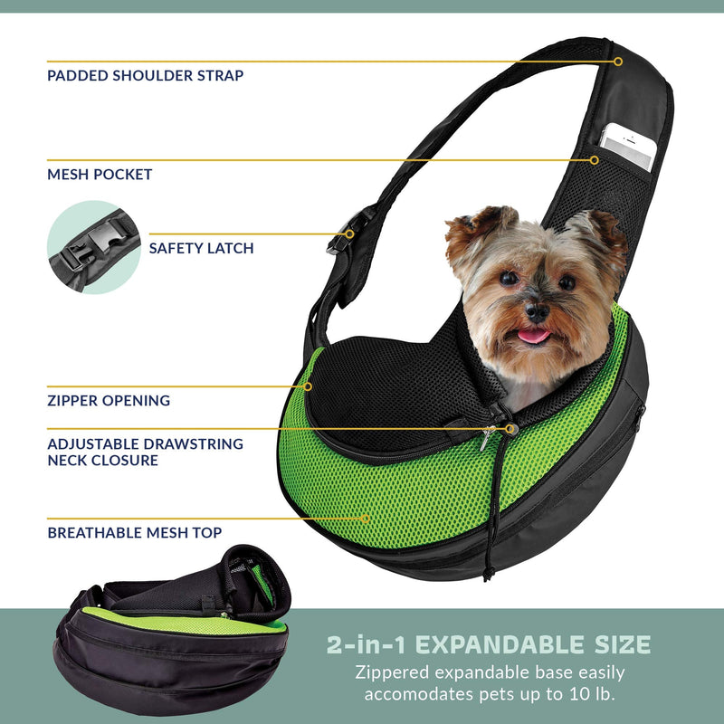 Expandable Pet Carrier Sling Bag - Small Dog, Puppy and Cat Carrier Front Shoulder Backpack w/ Harness Strap - Carrying Pouch for ESA, Animal Travel - PU Leather Bottom, Mesh Pocket by Katziela - BeesActive Australia