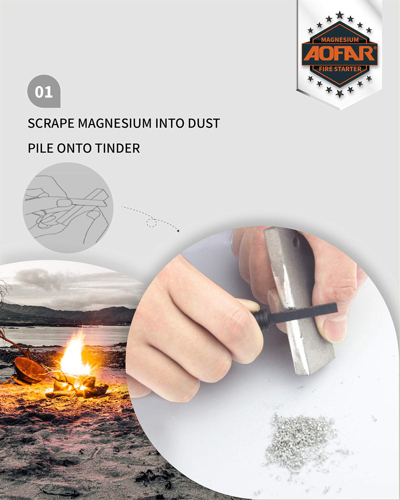 AOFAR Magnesium Fire Starter AF-374 (2-Pack) Waterproof Fire Steel Pouch for Camping, Hiking, Hunting, Backpacking,Outdoor Survival fire Striker kit - BeesActive Australia