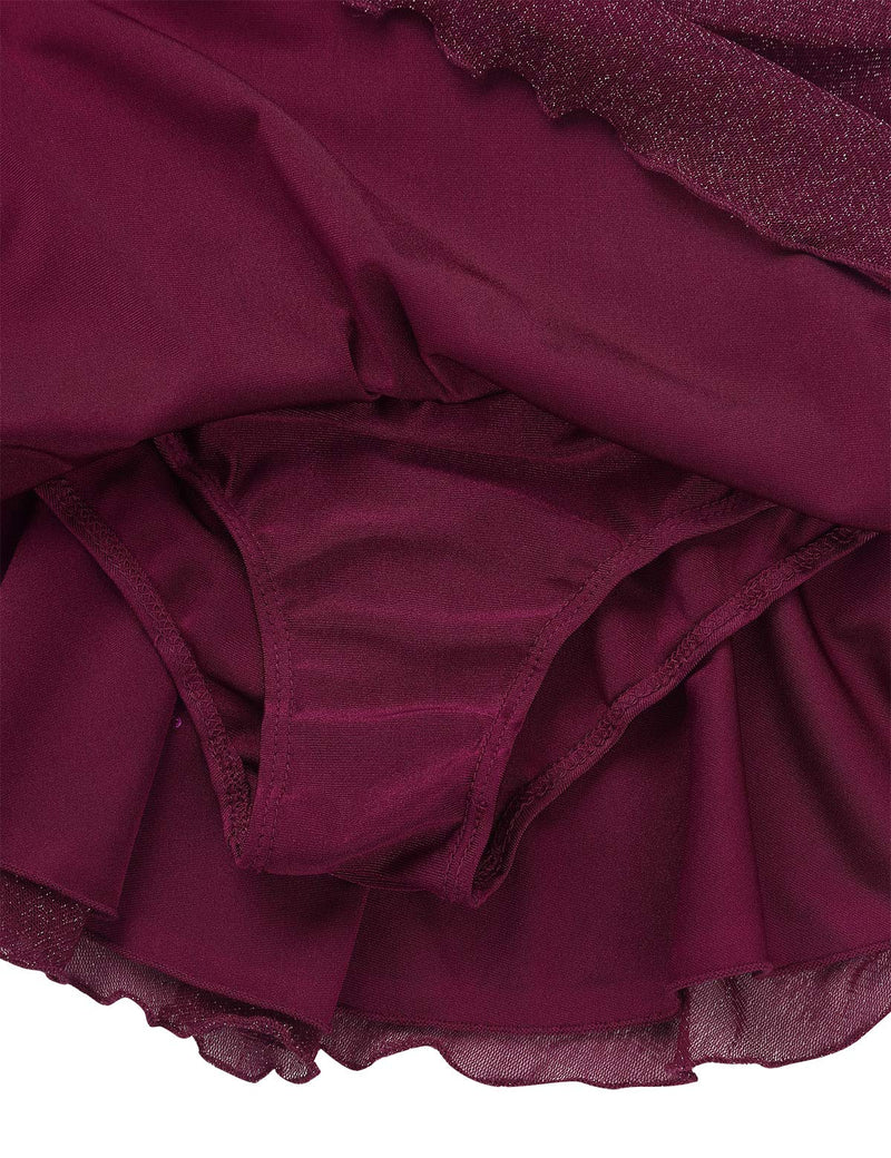 [AUSTRALIA] - YOOJIA Kids Girls Shiny Long Sleeves Splice Figure Ice Skating Leotard Dress Ballet Dance Gymnastics Activewear Burgundy 14 