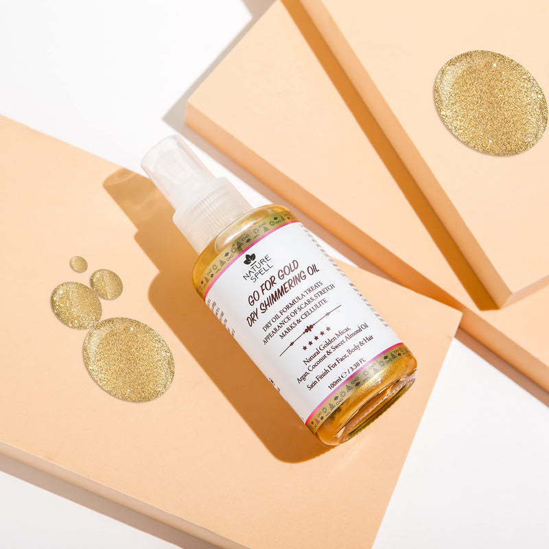 Nature Spell Golden Dry Shimmering Oil For Face, Body & Hair 100 ml – Natural Body Shimmer – 100% Vegan, Made In The UK, N848 - BeesActive Australia