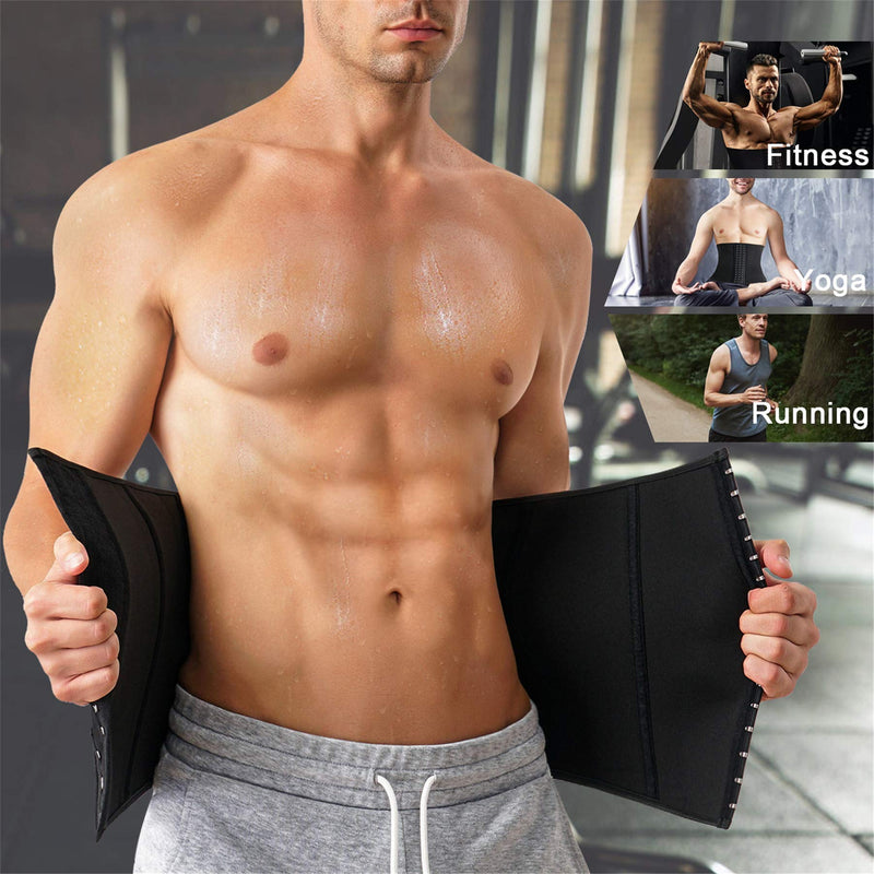 TAILONG Men Waist Trainer Belt Workout for Body Weight Loss Fitness Fat Burner Trimmer Band Back Support Black Small - BeesActive Australia