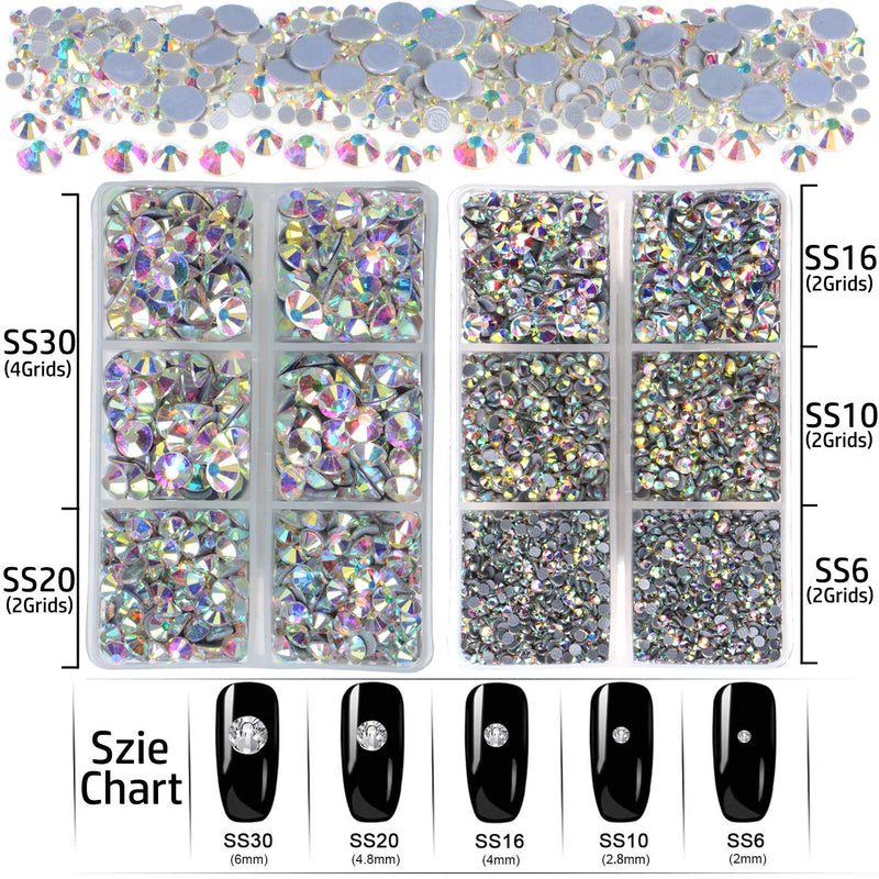 LPBeads 6400 Pieces Hotfix Rhinestones Clear AB Flat Back 5 Mixed Sizes Crystal Round Glass Gems with Tweezers and Picking Rhinestones Pen Mix SS6-SS30 - BeesActive Australia
