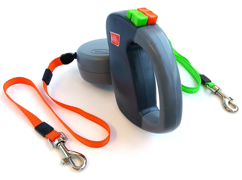 WIGZI Original Dual Doggie Reflective Retractable Dog Leash - 360 Degrees, No Tangle - Walk 2 Pets up to 50 lbs Each - Two 10ft Orange & Green Leads w/ Locking System - BeesActive Australia