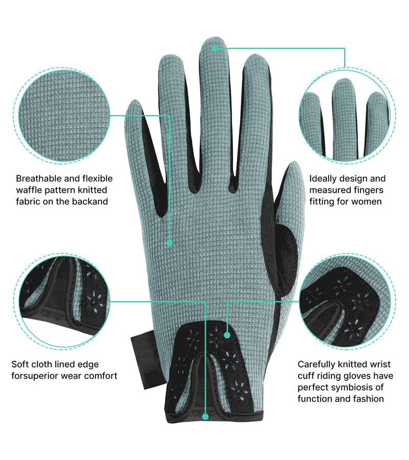 Thapower Women Horse Riding Gloves Winter Equestrian Horseback Gloves Lady Youth Girl Outdoor Star Pattern Mitts Perfect for Biking Cycling Gardening Greyish Green Large - BeesActive Australia