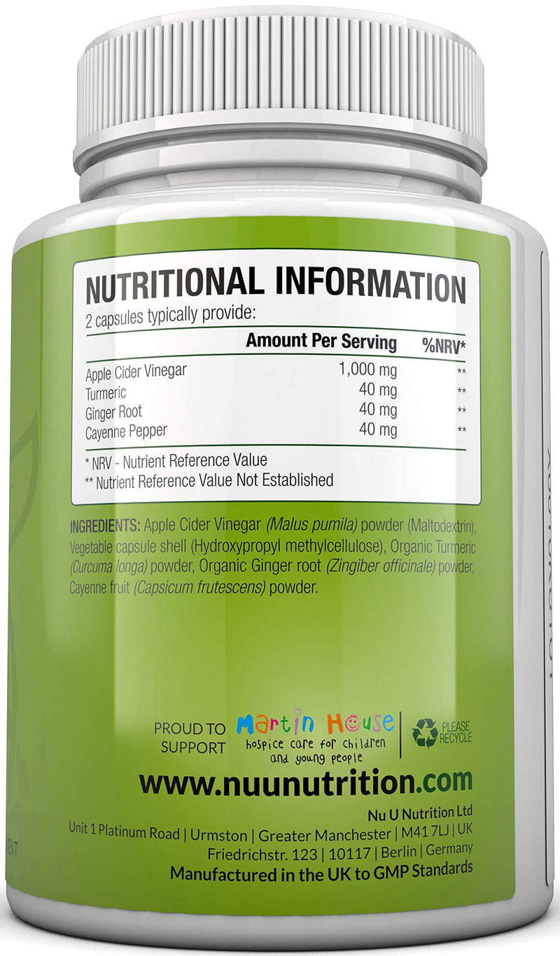 Apple Cider Vinegar - 180 Vegan Capsules not Tablets or Liquid - 1120mg Daily Dosage – Plus Added Turmeric, Cayenne and Ginger – Full 90 Day Supply – Made in The UK. - BeesActive Australia