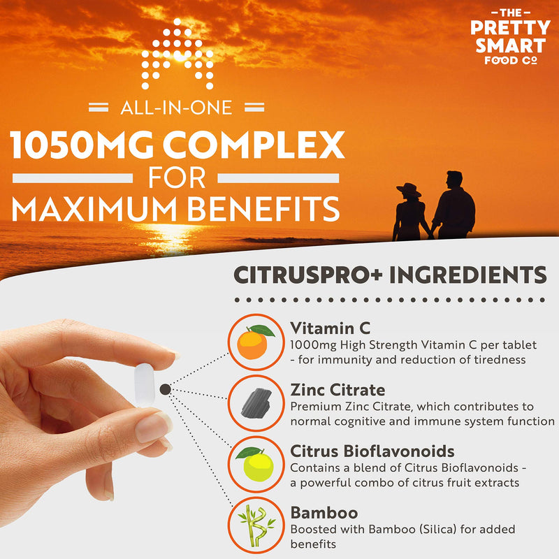 Powerful Vitamin C and Zinc Tablets - Vitamin C 1000mg with Zinc - 6 Month's Supply - Boosted with Citrus Bioflavonoids & Bamboo - For The Maintenance of a Normal Immune System - 180 Tablets - UK Made - BeesActive Australia