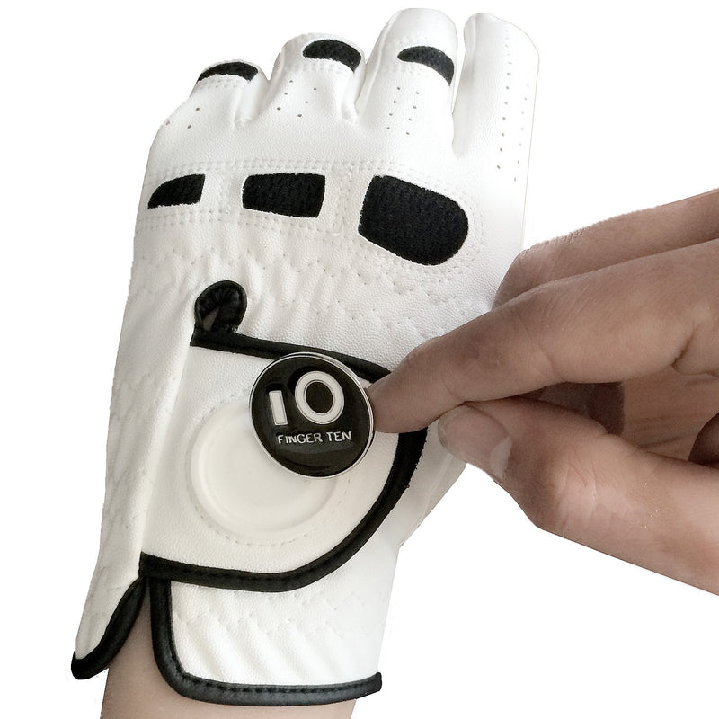 Men’s Golf Glove Left Hand Right with Ball Marker Value 2 Pack, Weathersof Grip Soft Comfortable, Fit Size Small Medium ML Large XL, by Finger Ten Cadet S - BeesActive Australia