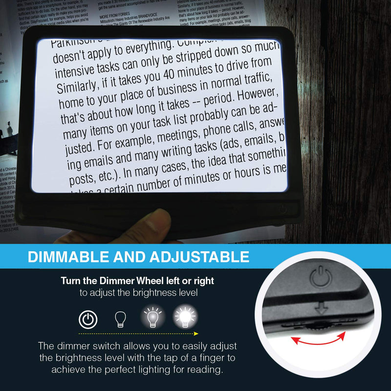 MagniPros 3X Large Ultra Bright LED Page Magnifier with 12 Anti-Glare Dimmable LEDs (Provide More Evenly Lit Viewing Area & Relieve Eye Strain)-Ideal for Reading Small Prints & Low Vision & Aging Eyes Black - BeesActive Australia