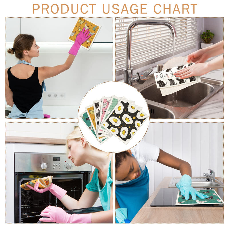 6 Pcs Swedish Kitchen Dish Cloths Kitchen Towels Reusable Sponge Cleaning Cloths Wipes Absorbent Dish Cloth Quick Drying Washable Decorative Tea Towels No Odor Bar Hand Towel (Chicken) Chicken - BeesActive Australia