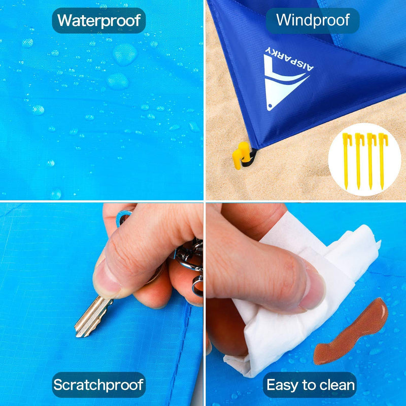 AISPARKY Beach Blanket, Beach Mat Outdoor Picnic Blanket Large Sand Proof Compact for 4-7 Persons Water Proof and Drying Mats Nylon Pocket Picnic for Outdoor Travel (Blue Blue(78" X 81")) Blue Blue(78" X 81") - BeesActive Australia