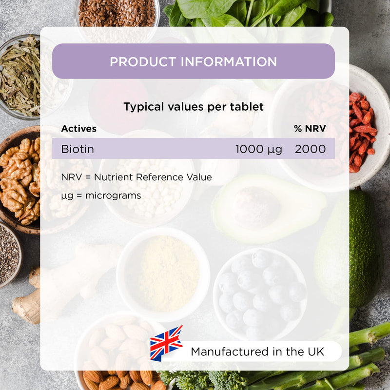 Healthspan Biotin 1,000?g (6 Months Supply) | Vitamin B for Healthy Hair & Skin | Supports Macronutrient Metabolism | One-a-Day Tablets | Vegan - BeesActive Australia
