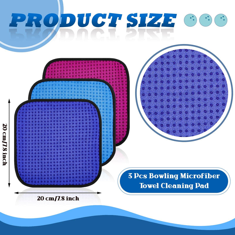 Aoriher 3 Pieces Bowling Ball Towel 7.8 x 7.8 Inch Shammy Pad Rag Bowling Microfiber Towel Easy Wipe Off Grip for Cleaning Bowling Ball from Dirt Oil Bowling Accessories Red, Blue, Purple - BeesActive Australia