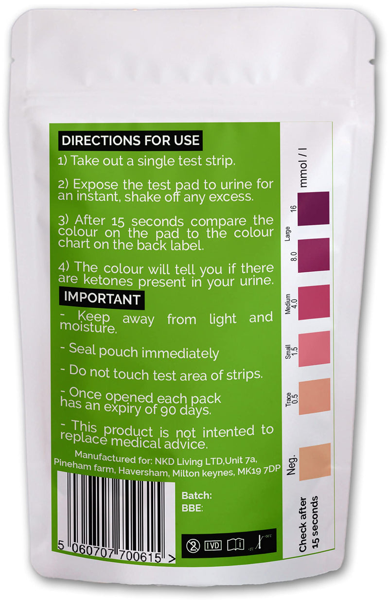 NKD Living Ketone Test Strips (100 Strips) - Accurate Detection of Ketones in Urine - BeesActive Australia