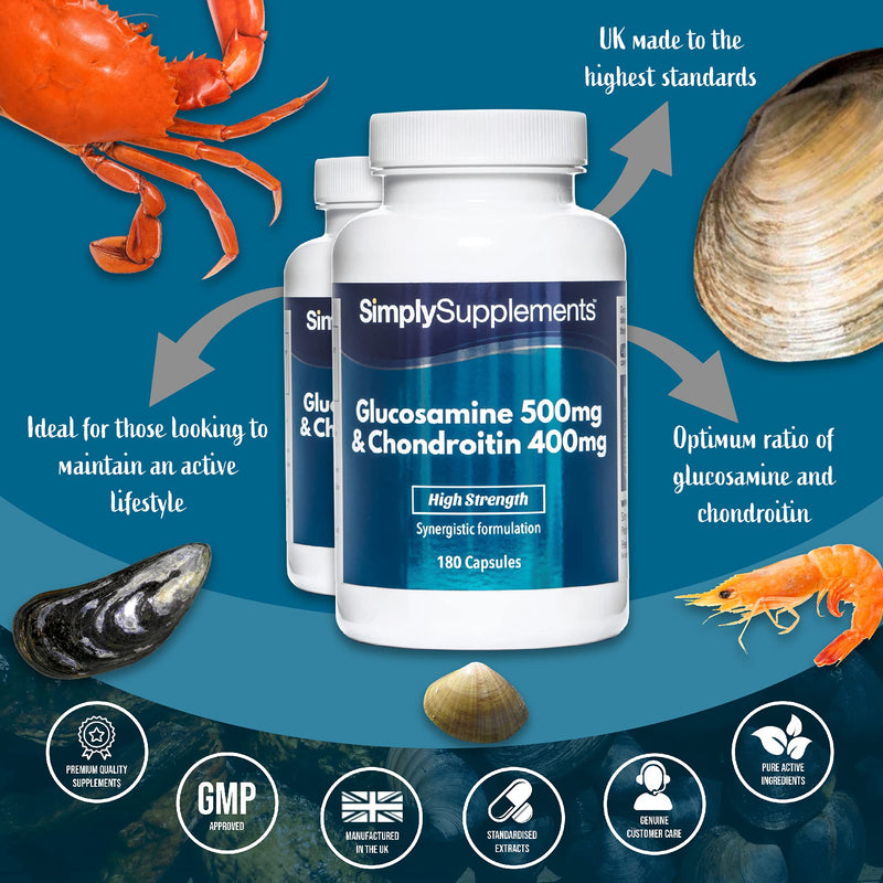 Glucosamine 500mg & Chondroitin 400mg | Support for an Active Lifestyle | 2X 180 Capsules | Manufactured in The UK - BeesActive Australia