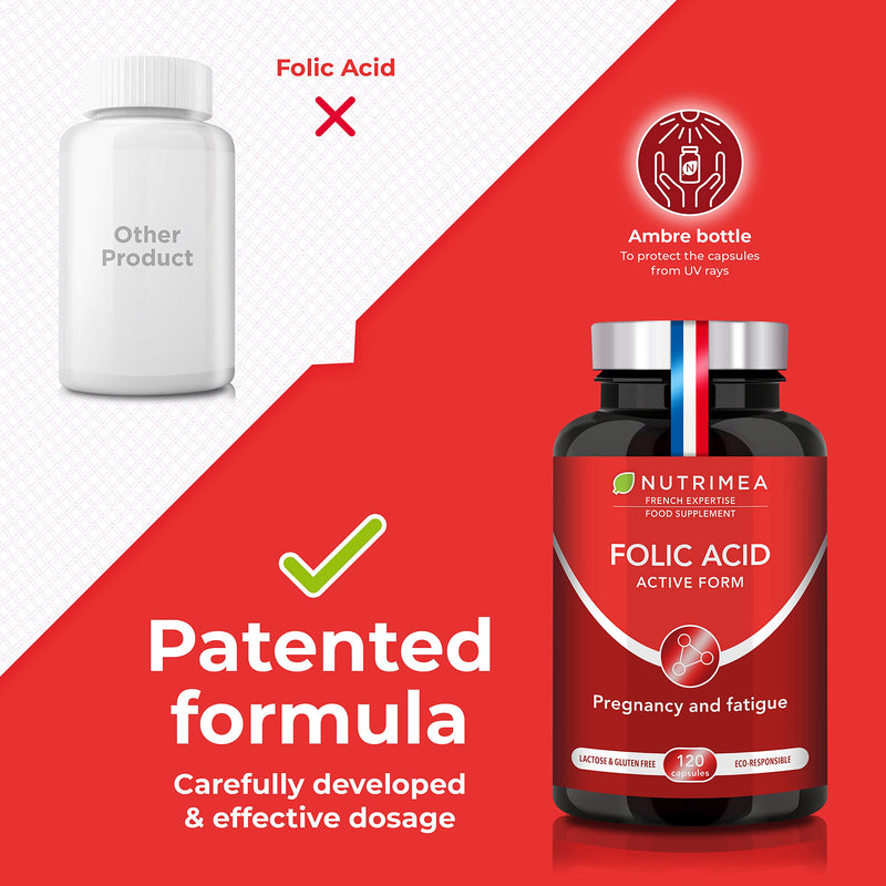 Folic Acid (400mcg) | Patented Vitamin B9 | 120 Vegan Capsules | Pregnancy Vitamins | Active Form with Superior Assimilation | French Expertise - BeesActive Australia