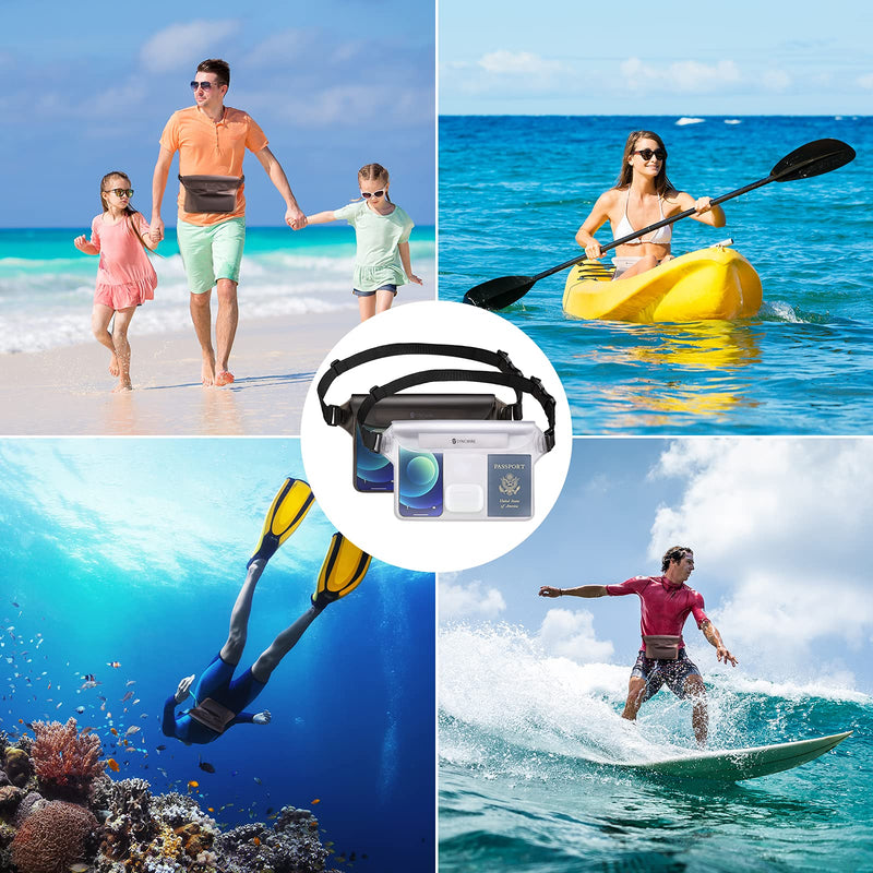 Syncwire IPX8 Waterproof Pouch Bag with Adjustable Waist Strap-Screen Touchable Dry Bag with Adjustable Belt for Phone Valuables for Beach Swimming Snorkeling Boating Fishing Kayaking, etc Black +White - BeesActive Australia