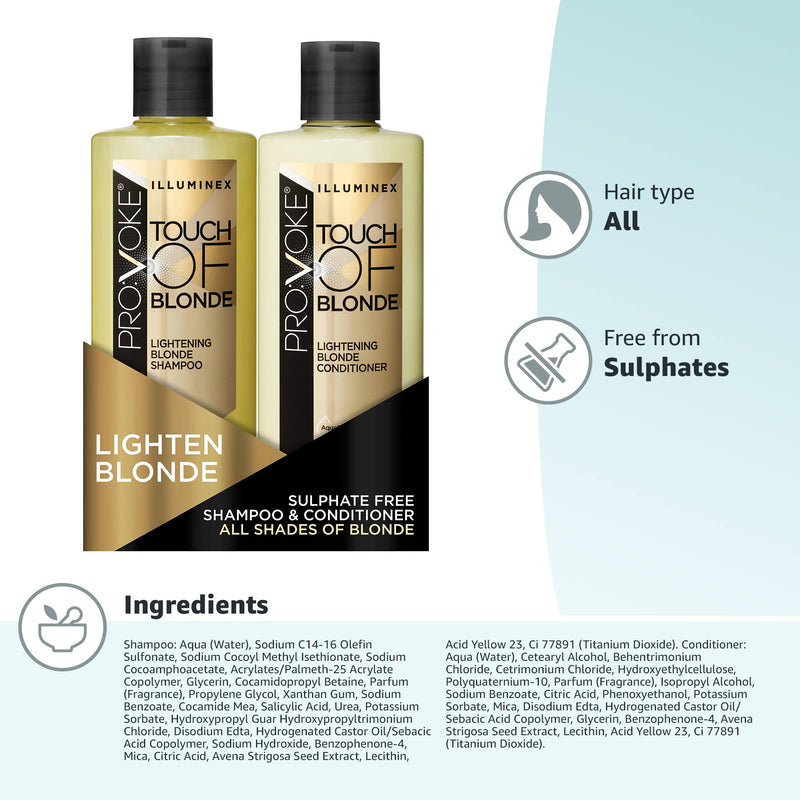 PROVOKE Illuminex Touch of Blonde Lightening Blonde Shampoo and Conditioner Duo Pack 200 ml, For Warm Blonde & Highlighted Blonde Hair - BeesActive Australia