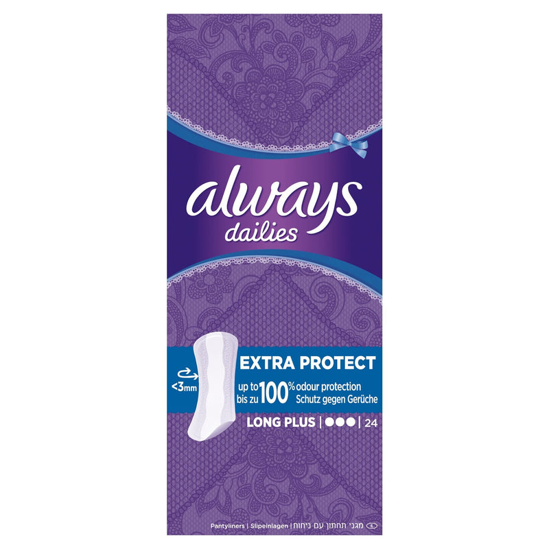 Always Dailies Extra Protect Panty Liners Long Plus, Pack of 24 24 Count (Pack of 1) - BeesActive Australia