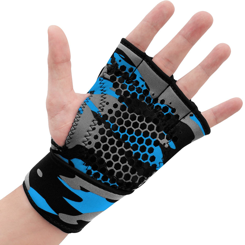 RDX Weight Lifting Gym Grips, Anti Slip Long Straps Gymnastics Gripper Gloves for Strength Training Pull-Ups Chin Ups Calisthenics Bodybuilding Men Women Workout, Home Exercise Fitness Equipment Blue S/M - BeesActive Australia