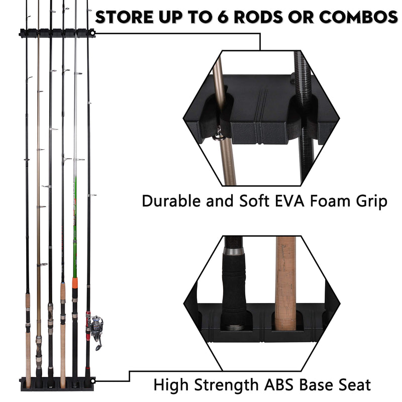 OROOTL Vertical 6-Rod Fishing Rod Racks - Plastic Fishing Pole Holders for Wall Mount Fishing Rods Storage Organizer for Garage Home Boat Car Large_16.54" - BeesActive Australia