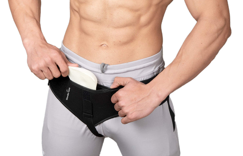 Wonder Care - Black Inguinal Hernia Support Truss for Single Inguinal or Sports Hernia with one Removable Compression Pads & Adjustable Groin Straps Surgery & Injury Recover (Left L-36-39 inches) L(36"40") Single-left - BeesActive Australia