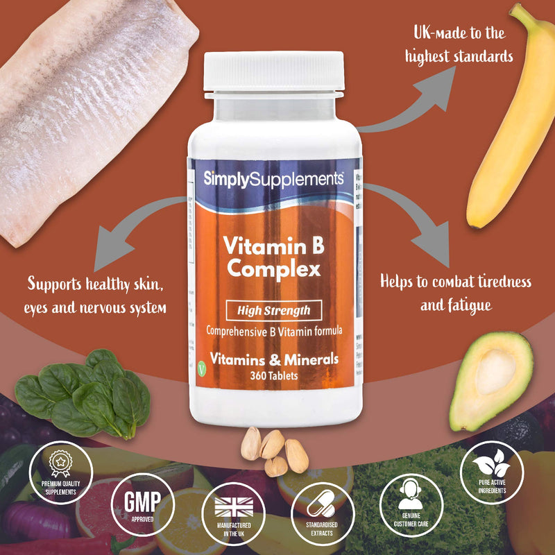 Vitamin B Complex Tablets | High Strength Premium Formulation Includes All 8 B Vitamins, including Biotin & Folic Acid | Vegan & Vegetarian Friendly | Supports Brain Function & Energy Levels | 360 Tablets | Manufactured in the UK - BeesActive Australia