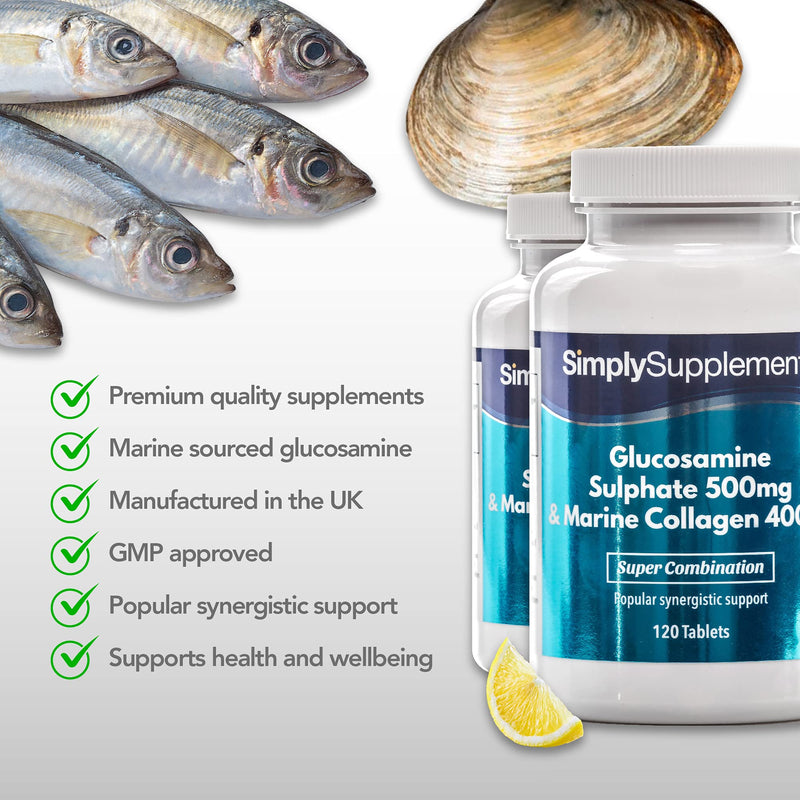 Glucosamine 500mg & Marine Collagen 400mg | 2X 120 (240) Tablets | Premium-Grade Daily Support for Active Individuals | Manufactured in The UK - BeesActive Australia