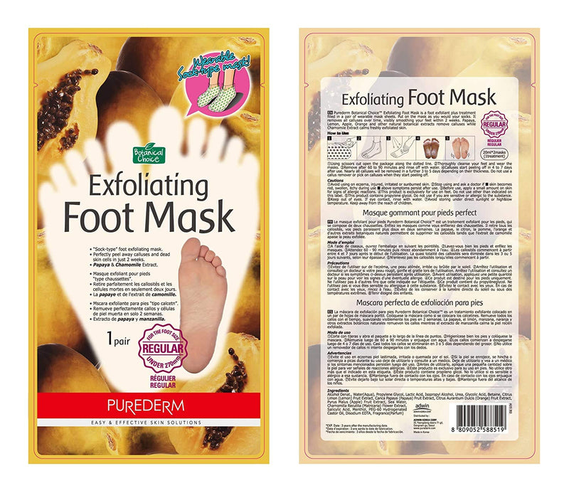 Purederm Exfoliating Foot Mask - Peels Away Calluses and Dead Skin in 2 Weeks! (3 Pack (3 Treatments), Regular) - BeesActive Australia