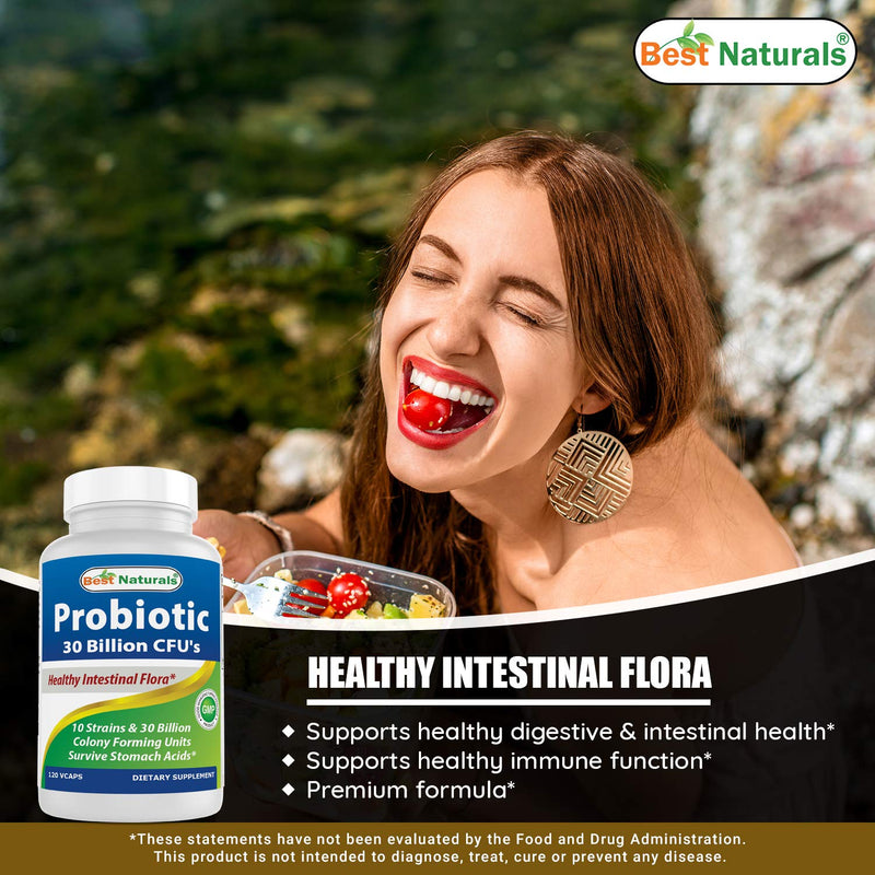 Best Naturals Probiotic 10 Strains & 30 Billion CFU Intestinal Flora, 120 Veggie Capsules - Shelf Stable probiotic (4146365) 120 Count (Pack of 1) - BeesActive Australia