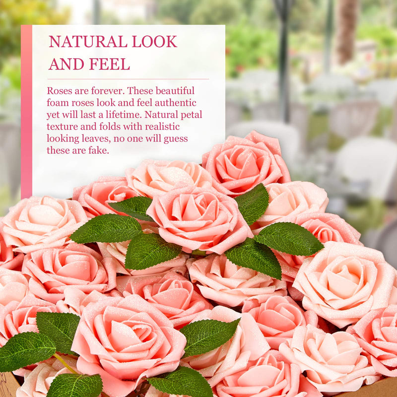 RCZ Décor Shimmer Blush Pink Artificial Flowers | Includes: 50 Roses with Stems and 20 Leaves - BeesActive Australia