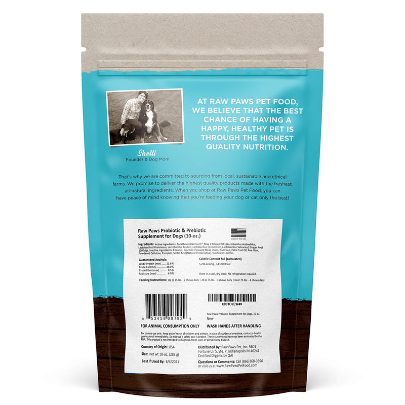 Raw Paws Natural Dog Supplement Soft Chew Treats, Made in The USA - 3 Unique Formulas for Overall Health - Omega 3 Skin & Coat, Hip & Joint and Prebiotics & Protiotics for Dogs Prebiotics & Probiotics 10 oz - BeesActive Australia
