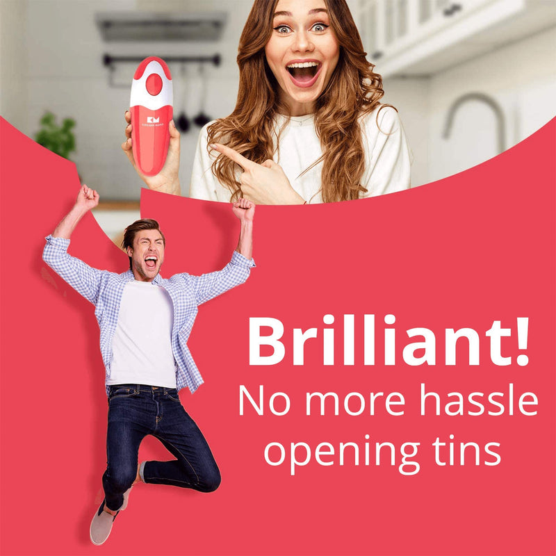 Kitchen Mama Auto Electric Can Opener: Open Your Cans with A Simple Push of Button - Automatic, Hands Free, Smooth Edge, Food-Safe, Battery Operated, YES YOU CAN (Red) Red - BeesActive Australia