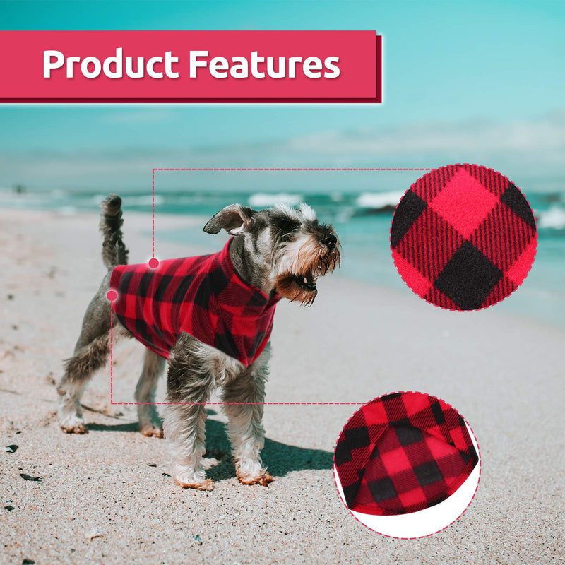 ASENKU Dog Sweater, Plaid Dog Fleece Vest, Soft Comfortable Pet Pajamas, Warm Winter Dog Shirt, Cold Weather Coat Jacket Pet Clothes for Small & Medium Dog Breeds Red - BeesActive Australia