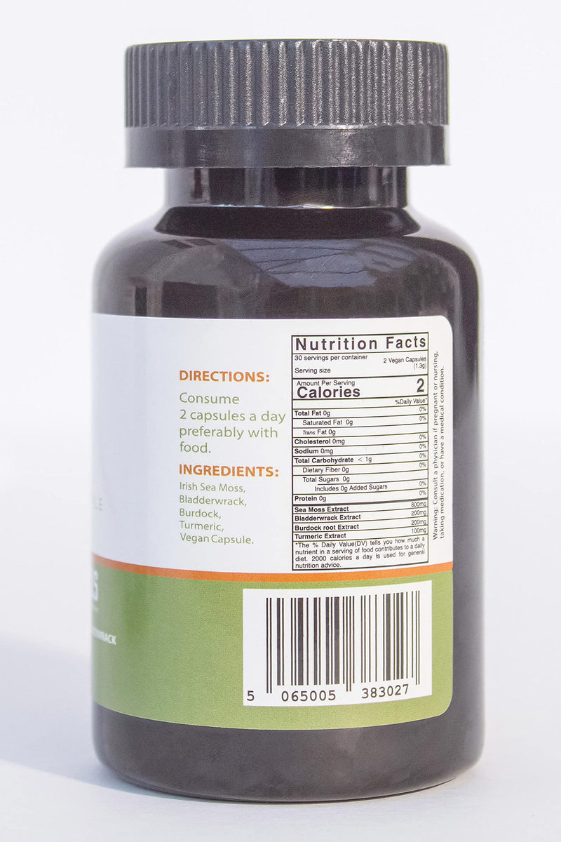 Suave Moss Lifestyle | Natural Sea Moss, Turmeric, Bladderwrack & Burdock Root Capsules | 60 Capsules | Gluten Free, Vegan, Non GMO Sea Moss Capsules - BeesActive Australia