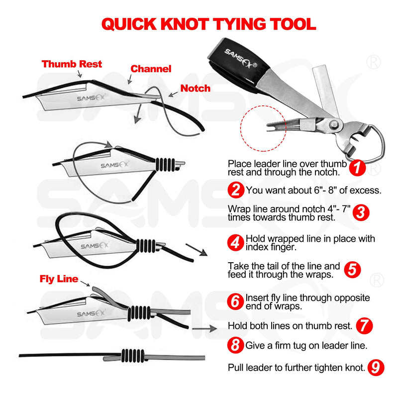 SAMSFX Quick Knot Tying Tool with Carabiner Zinger Retractor Fly Fishing Magnet Retractable Badge Holder and Multi-Tool Combo Metal Zinger with Magnet & Silver Knot Tool, Black Grip - BeesActive Australia