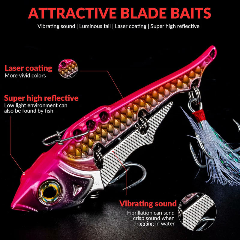 THKFISH Blade Baits Fishing Jigs Jigging Lures for Freshwater and Saltwater Fishing Jigs for Bass Tuna Salmon Blade Baits 1pcs Sliver Pink Yellow 1pcs-Color 6 - BeesActive Australia