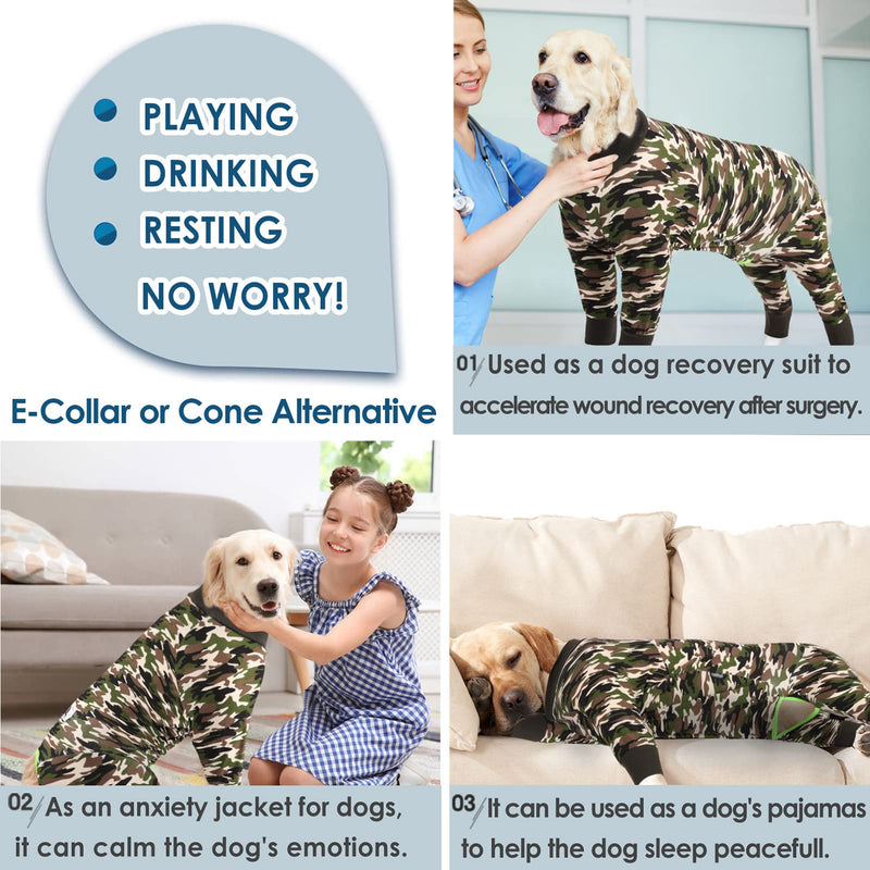 AOFITEE Dog Recovery Suit After Surgery Dog Onesie, Dog Surgical Recovery Shirt for Abdominal Wounds, Dinosaur Camo Dog Pajamas Bodysuit for Medium Large Dog Cone Alternative, Full Body for Shedding 5X-Large - BeesActive Australia