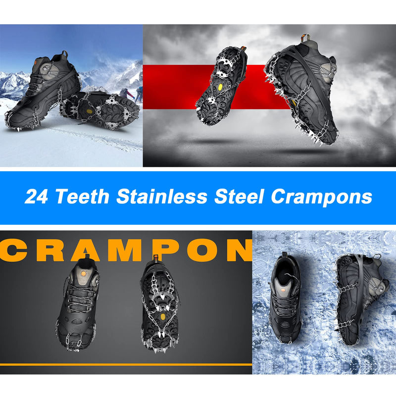 Wirezoll Ice Cleats, Crampons for Hiking Boots and Snow Shoes Non Slip Climbing Spikes Ice Grippers for Traction with Boot Chains and Microspikes for Men and Women Medium 24 Teeth Black - BeesActive Australia