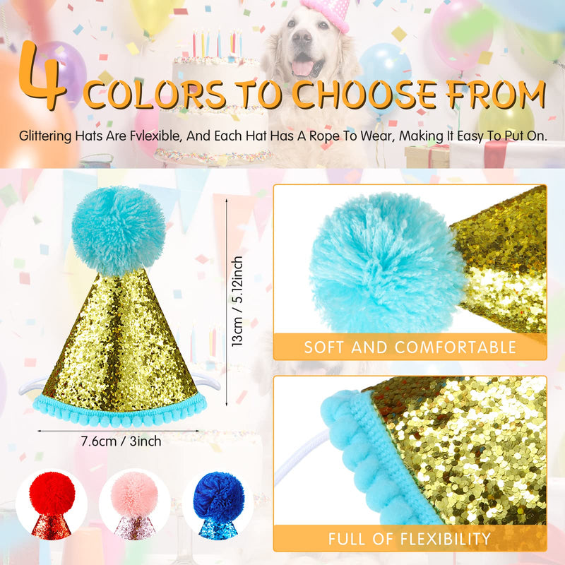 4 Pieces Dog Birthday Hat for Pets Christmas Party Decoration Accessories Pet Headband Hats Charms Grooming Accessories (Red, Pink, Gold, Blue,Fresh Style) - BeesActive Australia