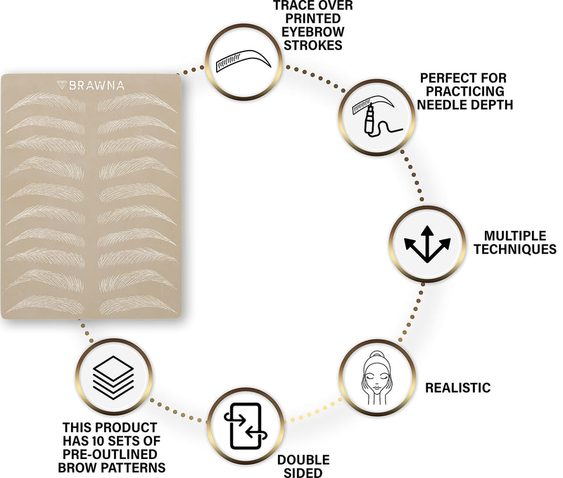 BRAWNA Eyebrow Microshading & Microblading Kit for Professionals and Beginners: 33pcs Brow Ruler Stickers, 5pcs Eyebrow Practice Skins, 1 Pre Inked Brow Mapping String, 1 Reusable PMU stencil, 1 Waterproof Eyebrow Pencil - Microblading Supplies - Perma... - BeesActive Australia