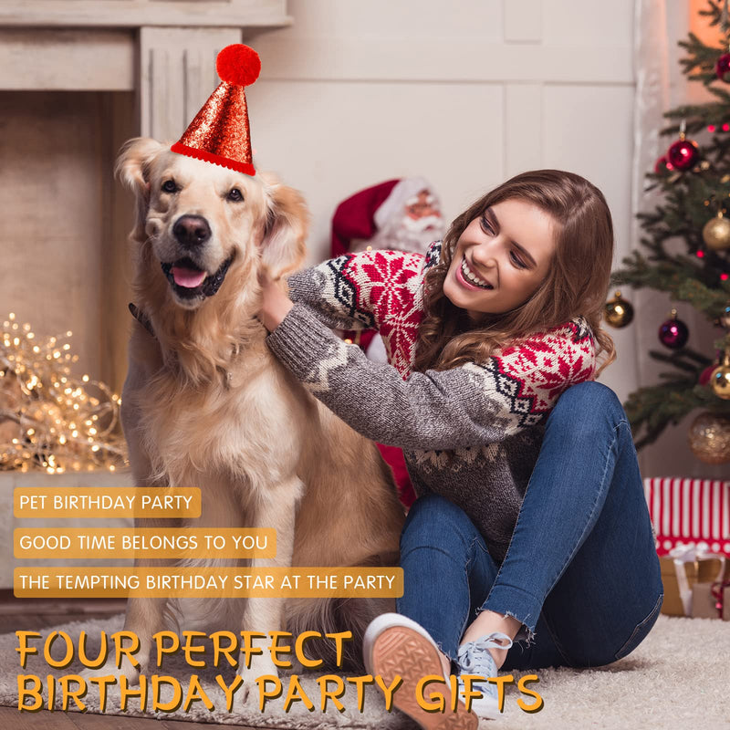 4 Pieces Dog Birthday Hat for Pets Christmas Party Decoration Accessories Pet Headband Hats Charms Grooming Accessories (Red, Pink, Gold, Blue,Fresh Style) - BeesActive Australia