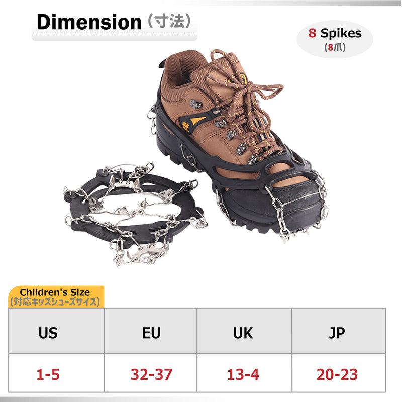 Azarxis Crampons Ice Traction Cleats, Ice Snow Grips for Boots and Shoes, Anti Slip 19 24 Stainless Steel Spikes, Safe Protect for Women Men Walking, Jogging, Climbing or Hiking Black - 8 Spikes Large - BeesActive Australia